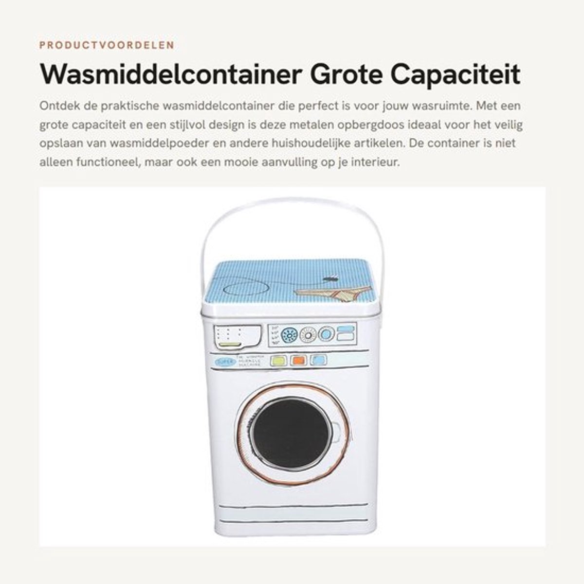 Wasmiddelcontainer Grote Capaciteit - Opbergdoos met Deksel - Multifunctionele Opbergdoos - Opslagemmer voor Hondenvoer/Kattenvoer - Ruimtebesparend - Unieke Wasmachinevorm
