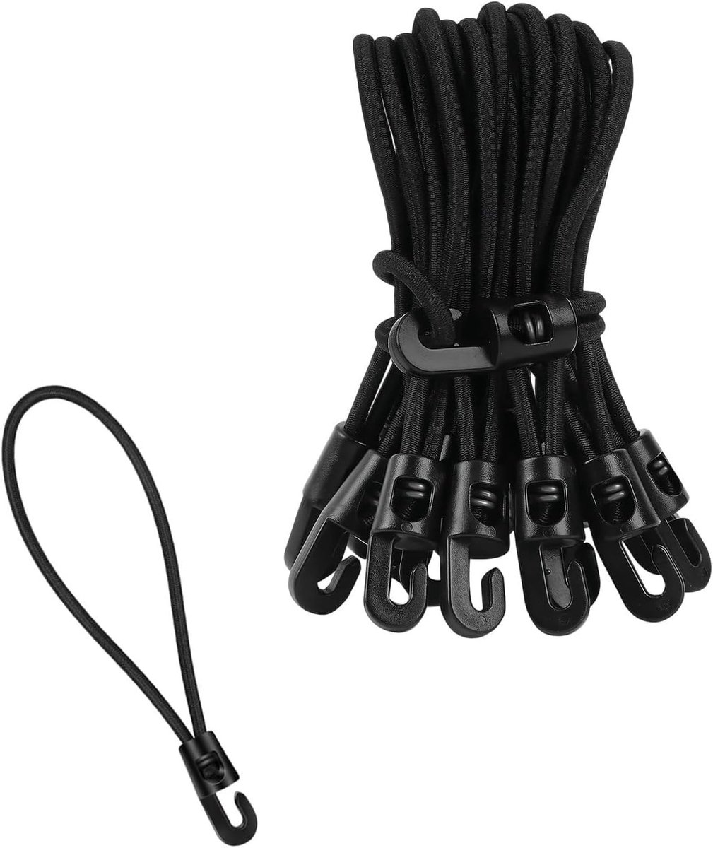 Spanrubber met Haken - Zwart - 10 cm - Elastisch Rubber - Voor Bagage en Kamperen