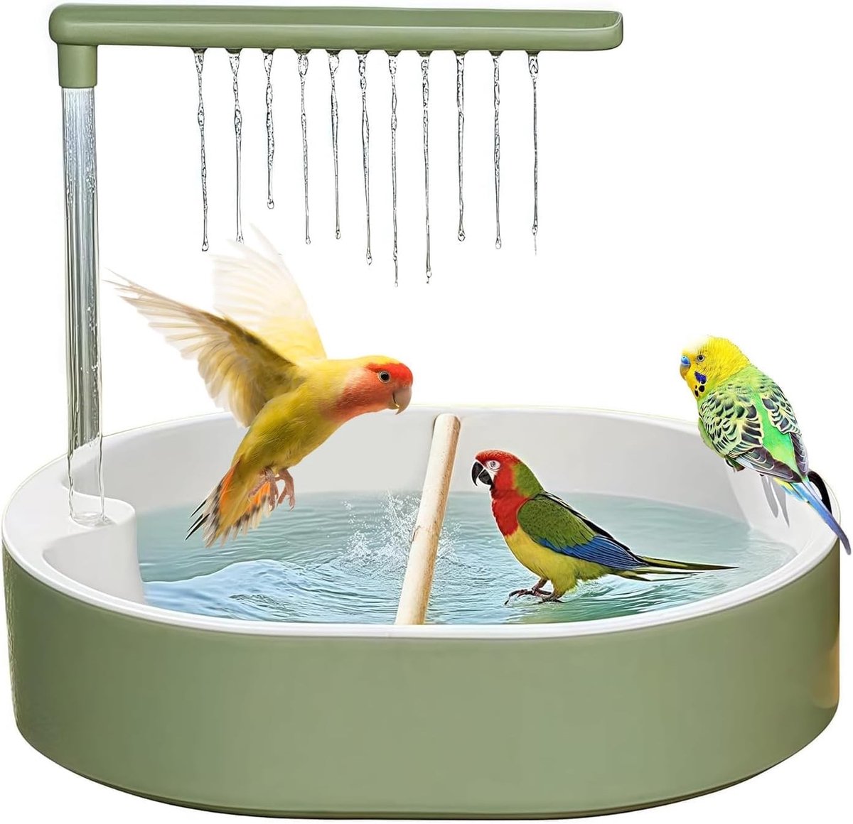 Vogeldouche - Groen - Vogelbad met Waterval en Antislip Ontwerp - Voor Nymfparkieten en Andere Kleine Papegaaien