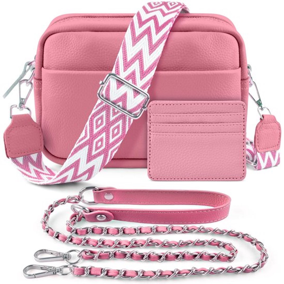 BROTOU Schoudertas voor mobiele telefoon, echt leer, crossbody tas met 2 brede schouderbanden, kaarthouder, zwarte schoudertas voor dames, leren schoudertas voor dames, kleine tas voor dames met 3