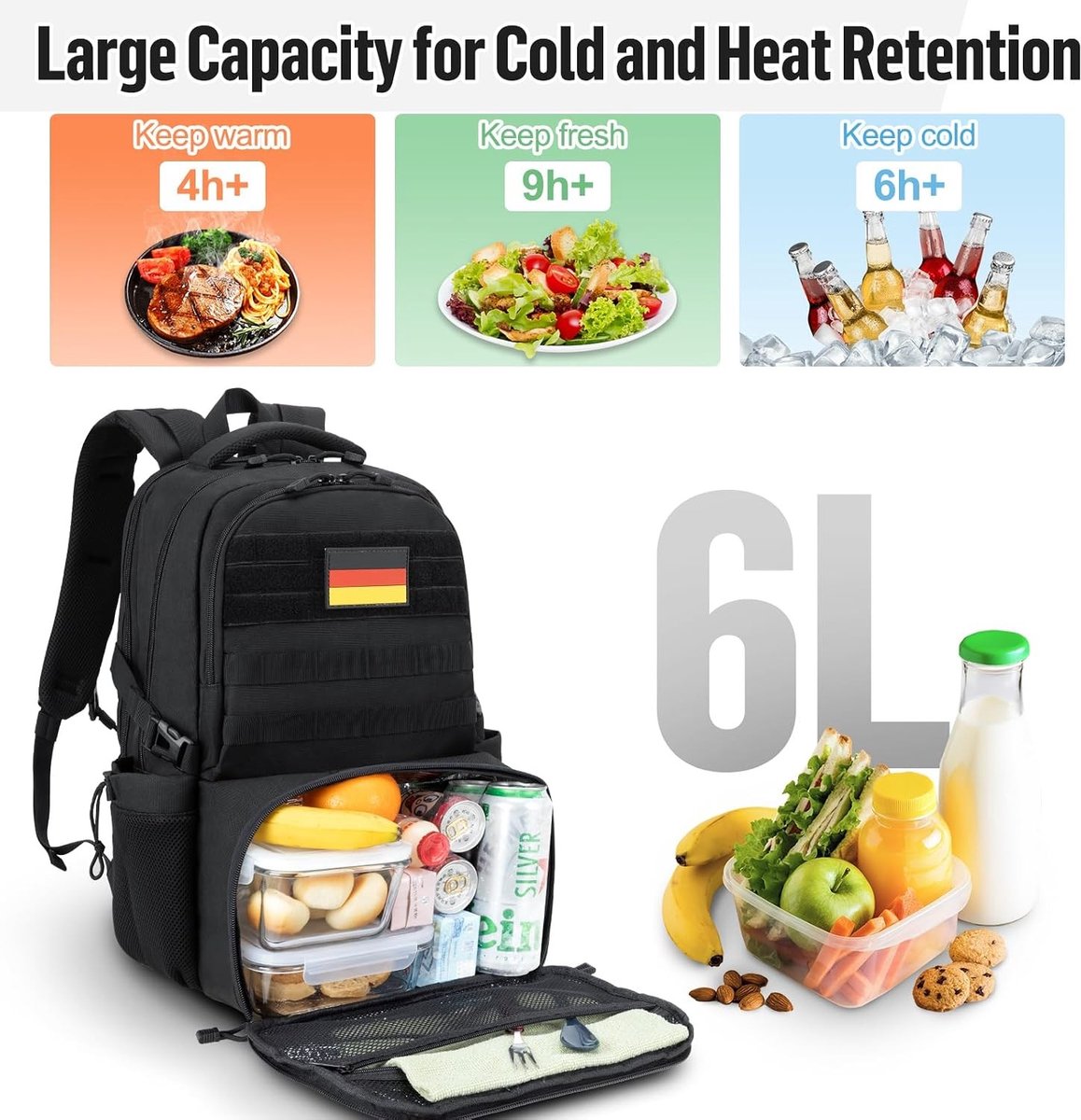 Koelrugzak - Zwart - 40L - Waterdichte Rugzak met Laptop Compartment en Lunchbox - Voor Heren