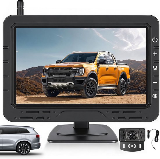 Achteruitrijcamera Set - Achteruitrij Camera - 4,3 inch Scherm - IPS - Draadloos - IP68 Waterdicht - Nachtzicht - Verstelbare Hulplijnen - Voor Auto, Bus, Camper, Caravan en Vrachtwagen — afbeelding 2
