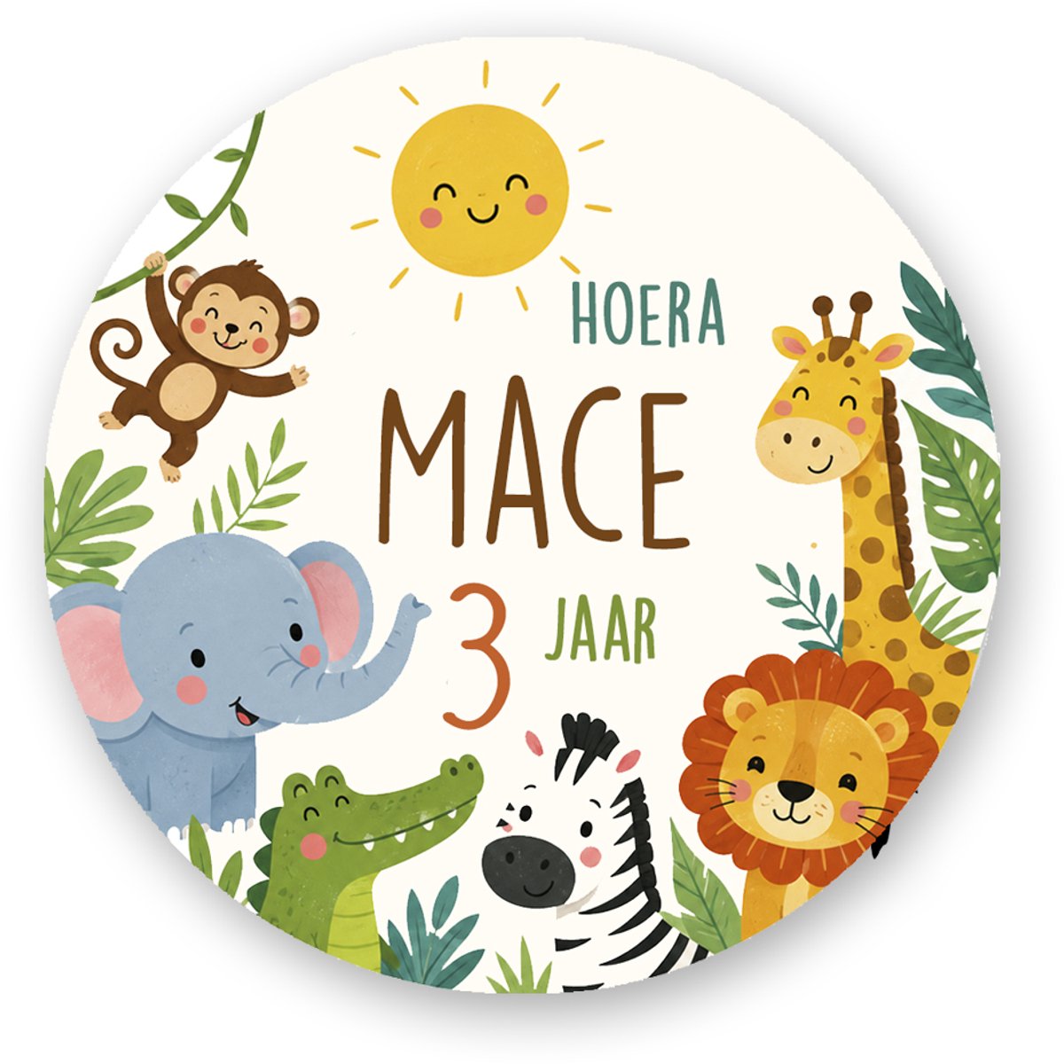 Traktatiestickers Jungle Dieren met Naam en Leeftijd | Gepersonaliseerd | 25 stuks | 4 cm