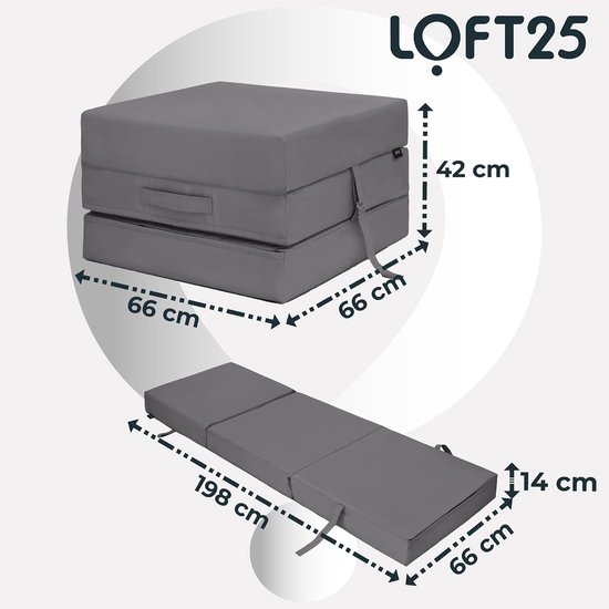Opvouwbare Matras - Z Bed Futon - Gast en Logeer - Waterbestendig - 198 x 66 cm - Donkergrijs — afbeelding 3