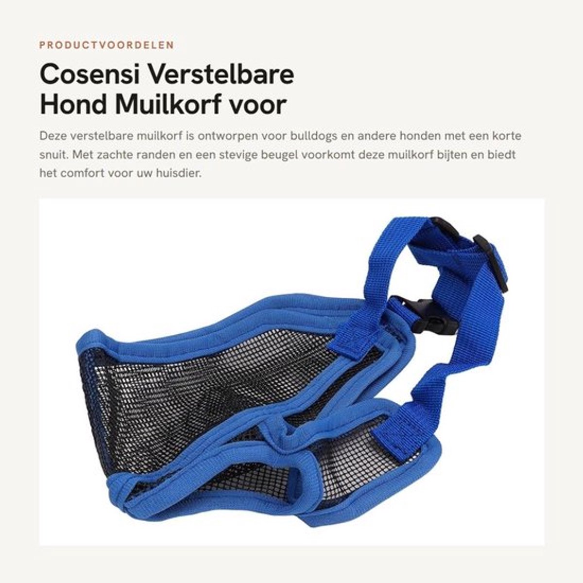 Muilkorf Verstelbaar - Muilkorf Korte Snuit - Honden Muilkorf - Ademend - Zachte Randen - Stevige Beugel - Hondenmuilkorf