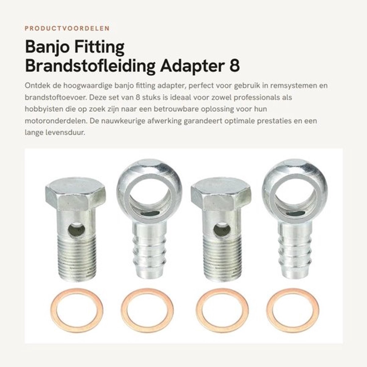Banjo Fitting - Brandstofleiding Adapter - 8 Stuks - Silver Tone - Connector voor remsystemen - Precisie bewerkt - Geschikt voor motoren