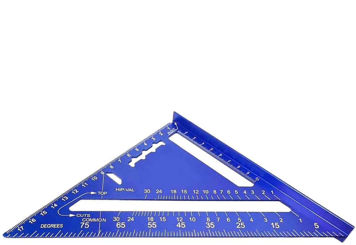 Tekendriehoek Liniaal - Schaal Liniaal Meetinstrument - Technisch Tekenen - Hoogcontrast Markeringen - 18.5 cm - Blauw