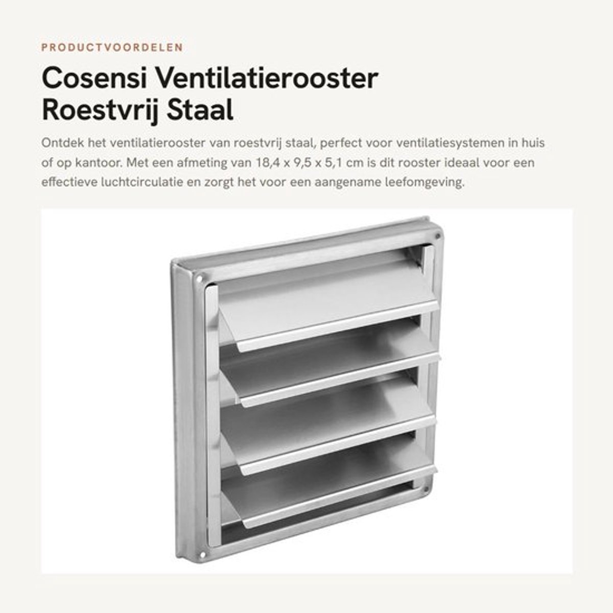 Ventilatierooster Roestvrij Staal - Afvoerluchtrooster - Ventilatie - Lamellen - 18,4 x 9,5 x 5,1 cm - Geschikt voor diverse omgevingen - Afvoerrooster