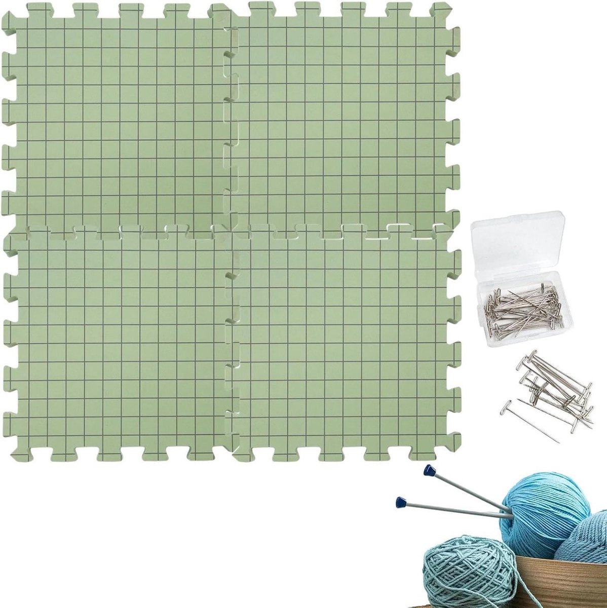 Blokkeermatten Set - Haakmatten Breimatten - Handwerk Projecten - Dikke Schuim Materialen - 32 x 32 x 19 cm - Groen