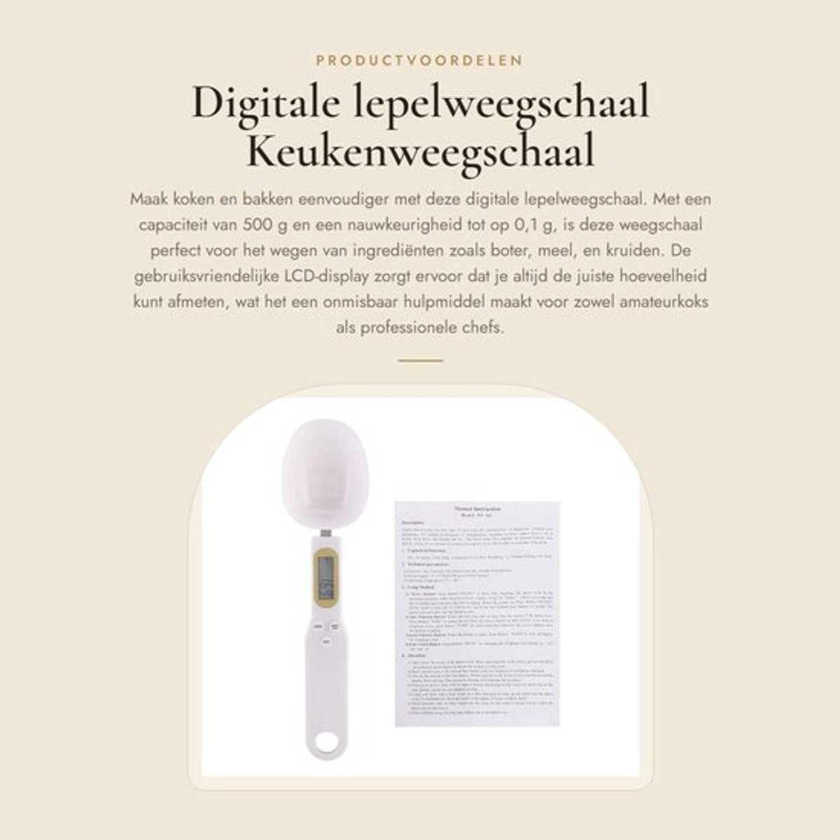 Lepelweegschaal Digitale 500 g - Nauwkeurige Keukenweegschaal - LCD-Display - Tare-functie - Multi-functies - ABS-kunststof