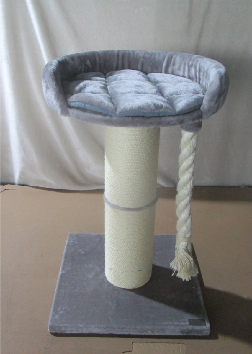Jake and Jacky Krabpaal voor Grote Katten met Mand - Met Speeltouw - Grijs/Crème - 57x57x90 cm - Ø Sisal Krabpaal 20 cm