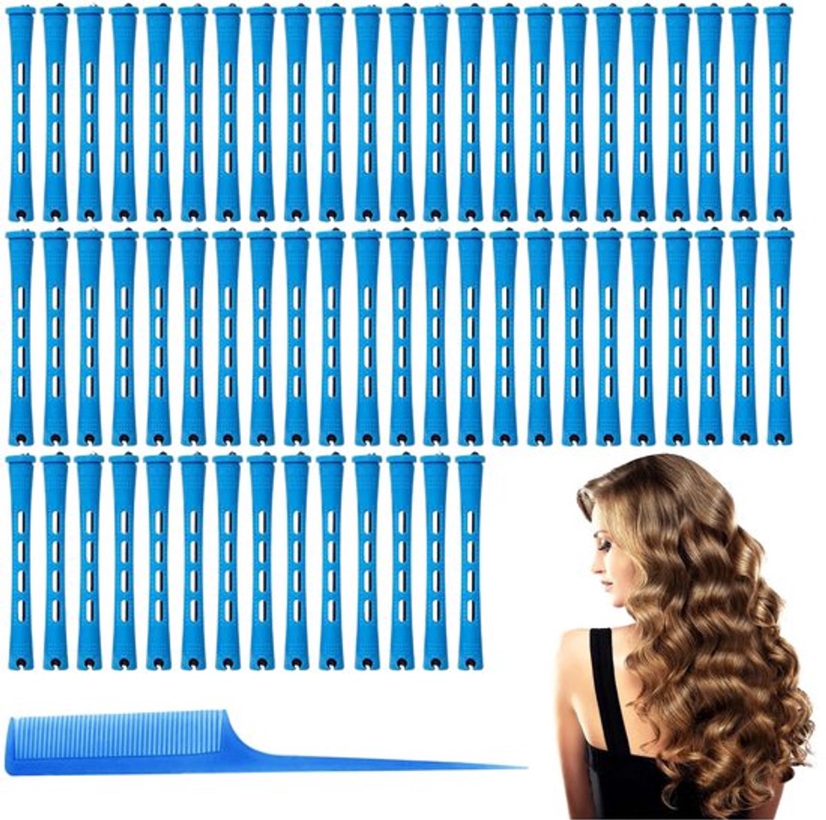 Krulspelden 60 Stuks - Middelgrote Formaat - Kunststof Koude Golven - Anti-slip Haarrollen - Permanente Staven - Elastische Band - Haarrollers