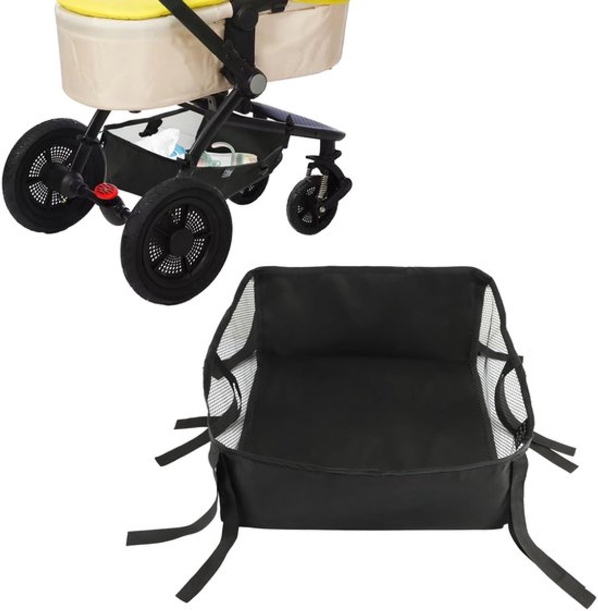 Kinderwagen Onderste Opbergtas - Universele Mand - Zwart - Kinderwagen Accessoire - Handig voor Winkelen - Geschikt voor Buggy's