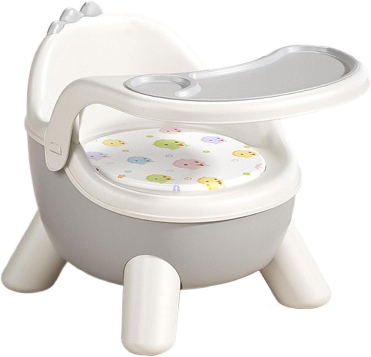 Baby Eetstoel - Peuter Verhoogzitje - Veilig Eten - Dinosaurus Vorm - 34.5 x 33.5 x 34.5 cm - Grijs