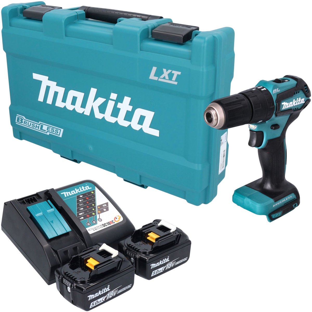 Makita DHP 483 RTK accu-slagboormachine 18 V 40 Nm borstelloos + 2x accu 5,0 Ah + oplader + koffer