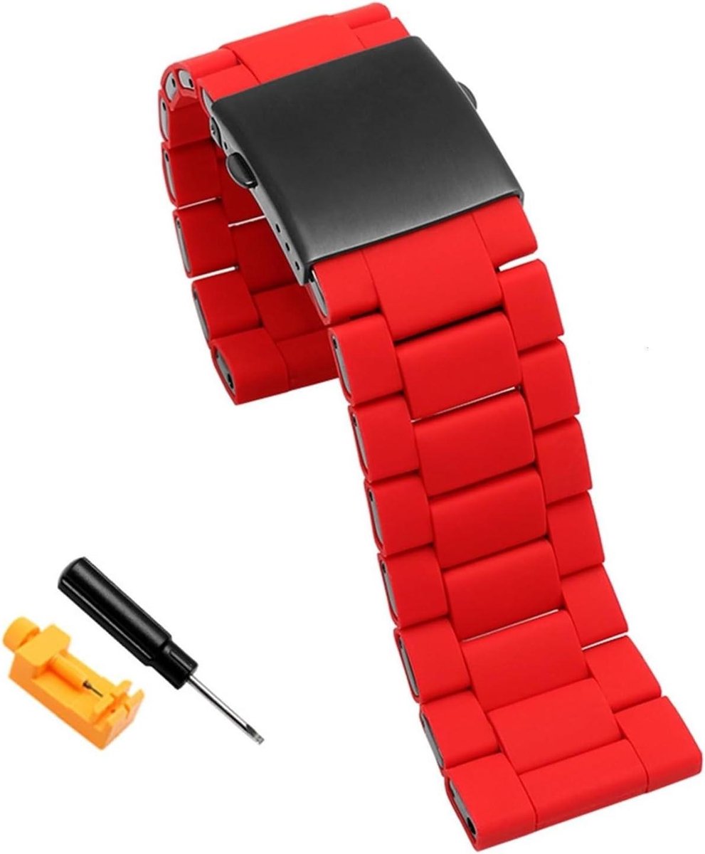 Horlogeband - Polsband Armband - Horloge Vervangen - Siliconen Roestvrij Staal - 28 mm - Zwart