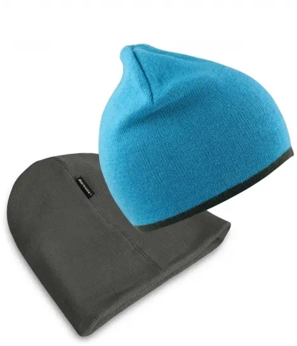 Result Soft Feel Cuffless Reversible Beanie RC46 - Aqua/Grey - One size