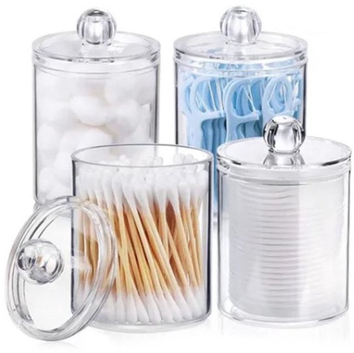 Opbergpot Set van 4 - Glazen Uiterlijk - Stevig PS Plastic - Badkamerpotten - Keukenopbergpotten - Transparant Ontwerp - Opbergcontainer