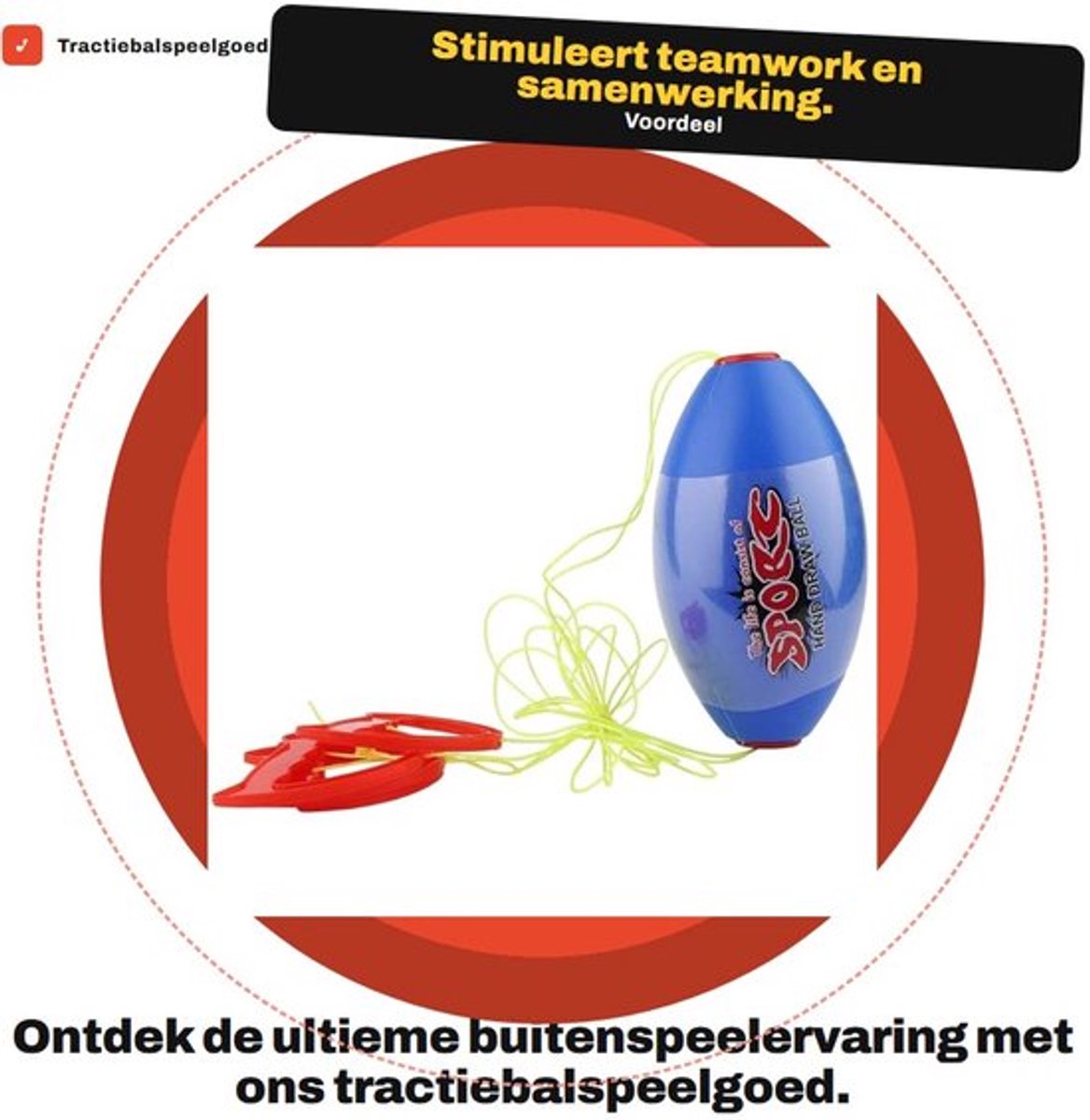 Tractiebalspeelgoed enorme snelheidsbal - Buitenspeelgoed - Kinderspeelgoed - Ergonomische handgreep - PE-kunststof - 18 x 10 cm