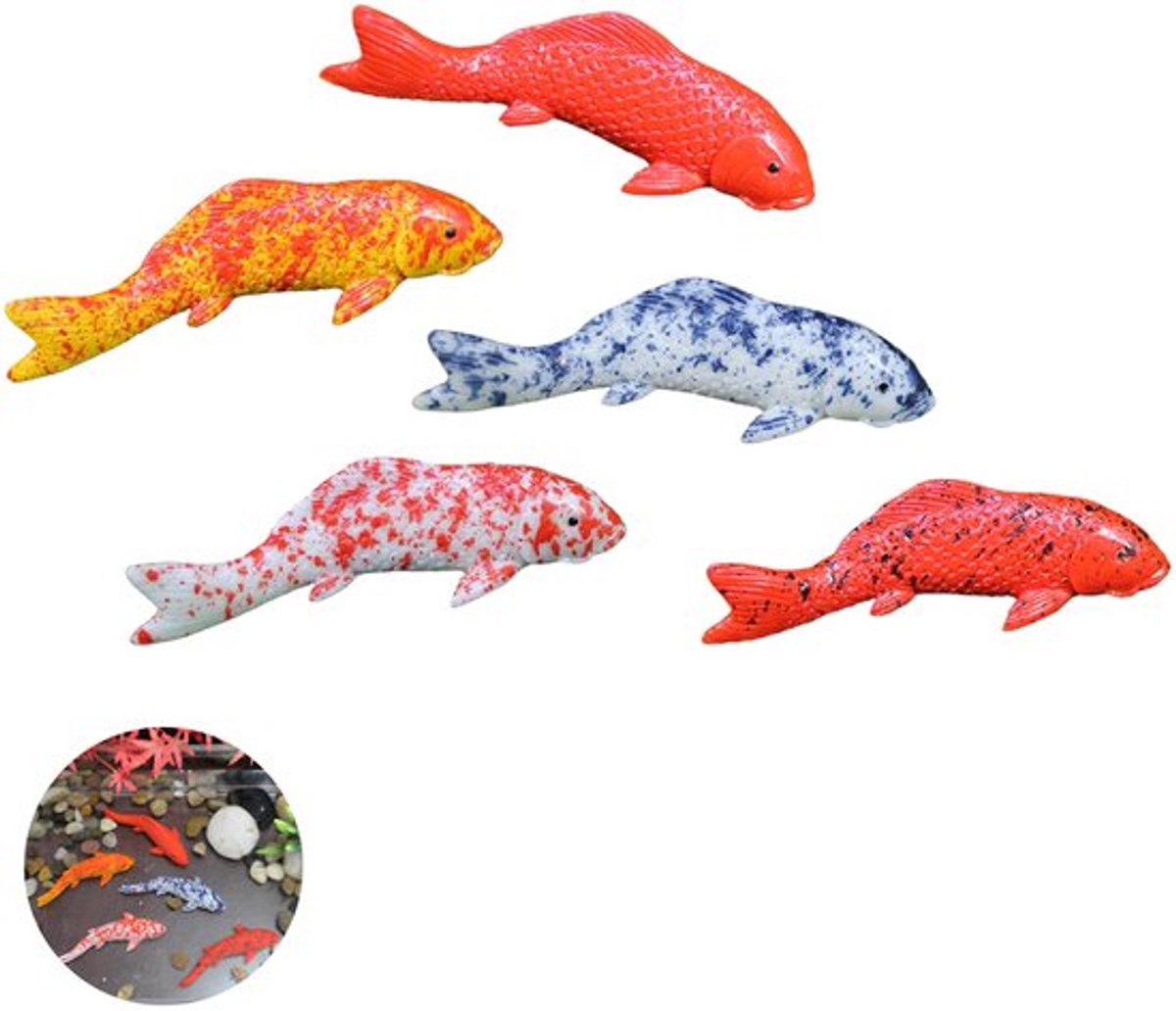 Kunstvissen Set van 5 - Aquariumdecoratie - Drijvende Kunstgoudvis - Speelgoed voor Aquaria - Kunsthars - Afmetingen 8 x 3 x 3 x 2,4 cm