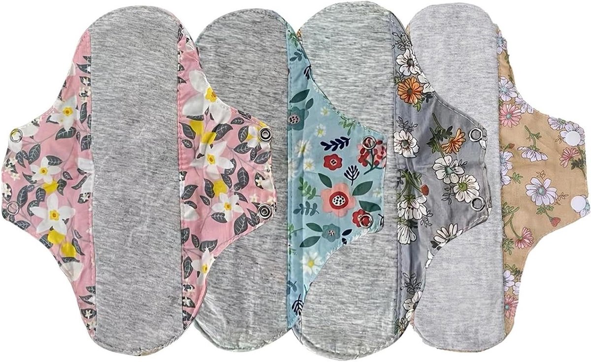 Herbruikbare Menstruatiepads - Wasbare Inlegkruisjes - Dagelijkse Hygiëne - Lekvrije Bescherming - 4 stuks - Blauw Geel Grijs