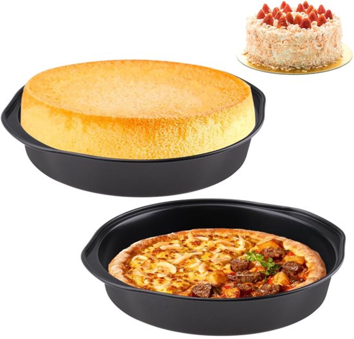 Cakeblik 20,5 cm - 2 Stuks - Duurzaam Koolstofstaal - Antiaanbaklaag - Ronde Bakplaat - Handvat - Gemakkelijk te Reinigen - Bakvorm