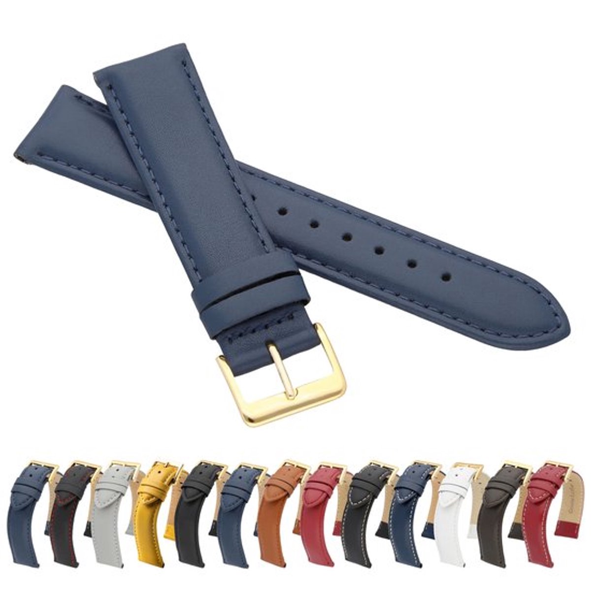 Horlogebandje van echt leer - Gouden sluiting - Fijn leren armband - Tijdloze elegantie - Zacht oppervlak - Hoogwaardige afwerking