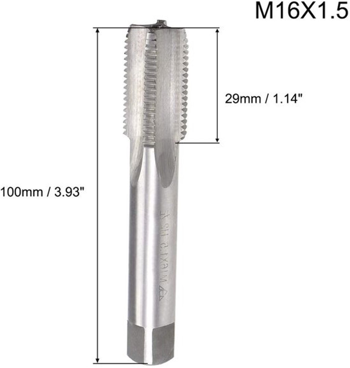 Kraan H2 High Speed Steel - Metrische Tap - M16 x 1,5 mm - Taper Snijkanten - Rechtshandige Schroefdraad - Geschikt voor Machinaal Gebruik