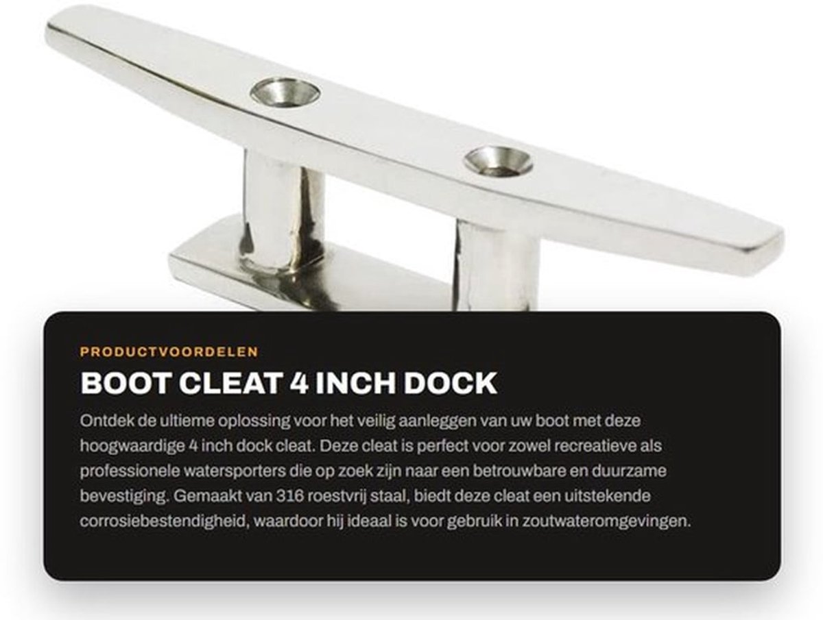 Dock Cleat 4" - 316 Roestvrij Staal - Duurzaam - Marine Kwaliteit - Schroeven - Corrosiebestendig - Bootbevestiging
