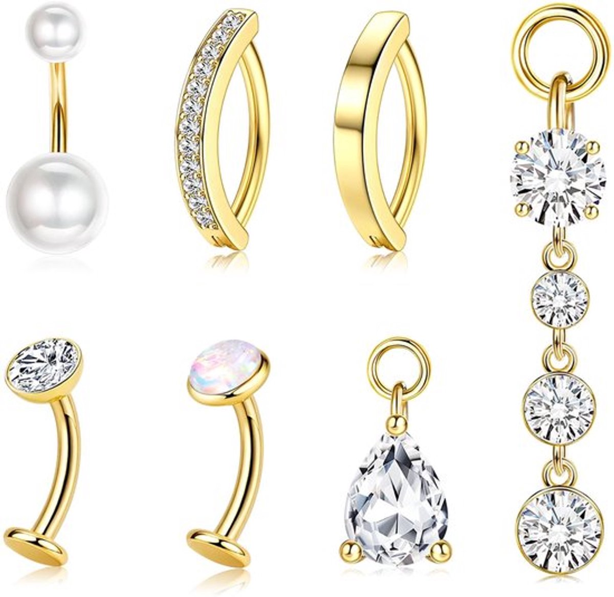 Navelpiercing Set 5 Stuks - Navelpiercing met Hanger - Navelpiercing Chirurgisch Staal - Navelring - Hypoallergeen - Zomersieraad - Navelstaafje