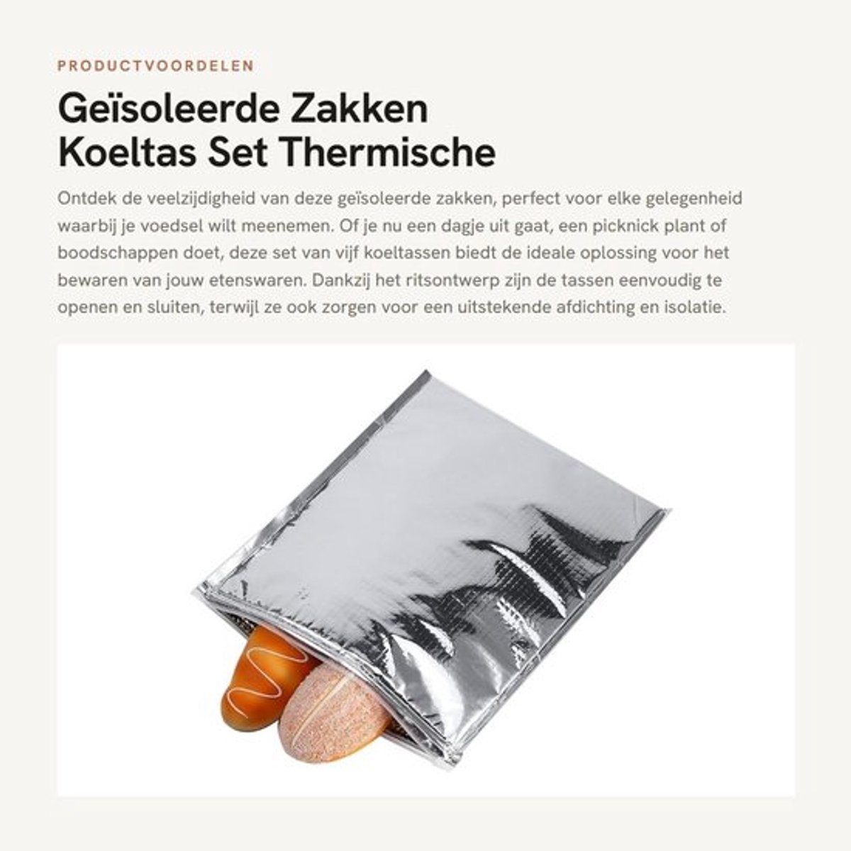 Koeltas Geïsoleerd - 5 Stuks Set - Aluminiumfolie - Ritsontwerp - Duurzaam - Multifunctioneel voor Picknick/Kamperen - Voedselopbergtas