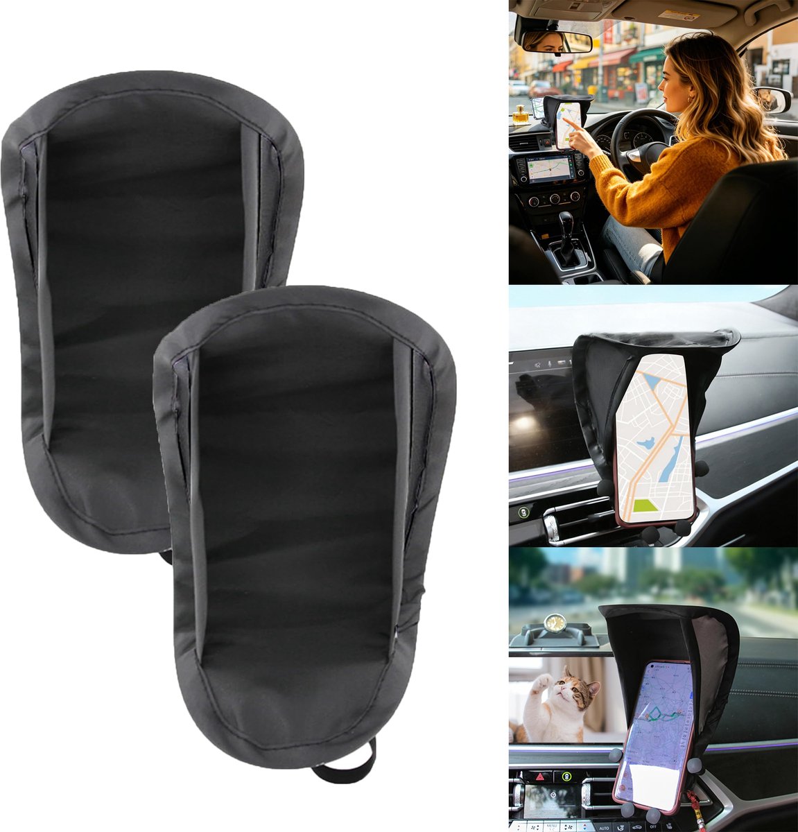 KZQ 2 Stuks Zonneklep Voor Telefoon - Auto Zonnescherm - Universeel Voor Dashboard - UV Bescherming - Zwart