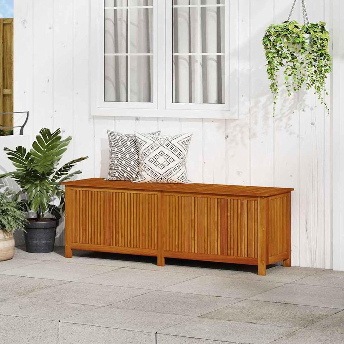Tuinbox Hout - Opbergkist Buiten - Tuinspullen Opbergen - Massief Acaciahout - 175 x 50 x 58 cm - Natuurlijk