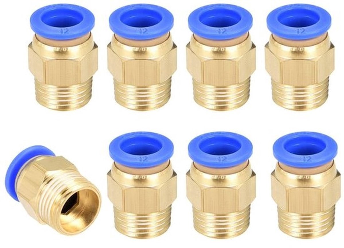 Snelkoppeling 12 mm - Pneumatische Fitting - Push-to-Connect Connector - G3/8 Mannelijke Draad - Gereedschapsvrij - Messing/Kunststof - Luchtconnector