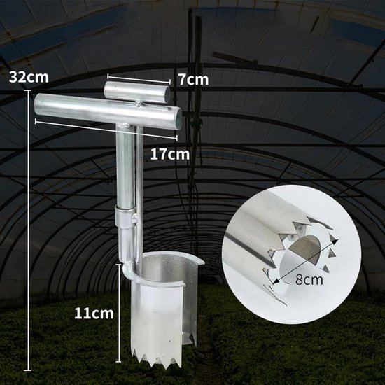 Bloembollenplanter - Tuinplanter Bolengraver - Planten van bollen - Roestvrijstalen constructie - 35 cm - Zilver — afbeelding 4