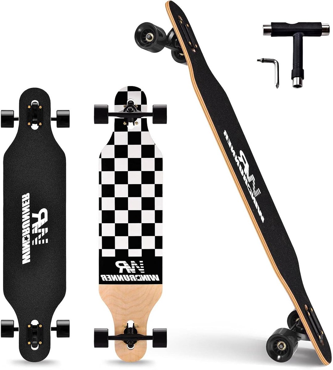 Longboard Skateboard Cruiser Board Vrij Rijden 8-laags Esdoorn Dek 104 cm Lengte