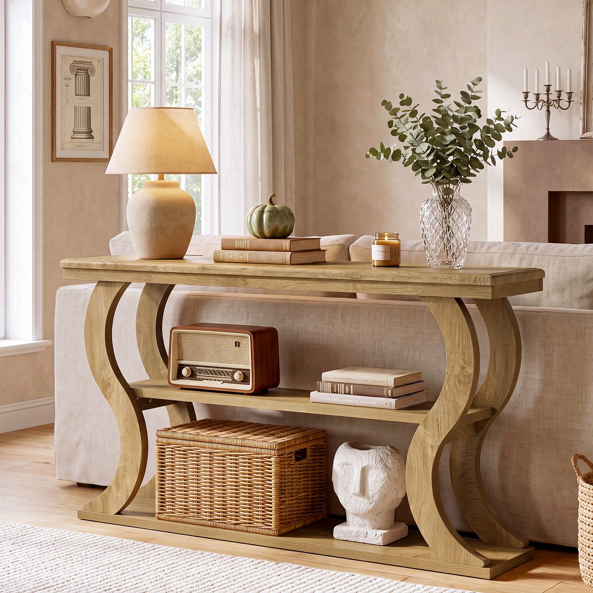 Tribesigns Consoletafel - Sidetable - Console - Haltafel - MDF - Industrieel - 140 x 30 x 90 cm - Console Tafel - Bruin