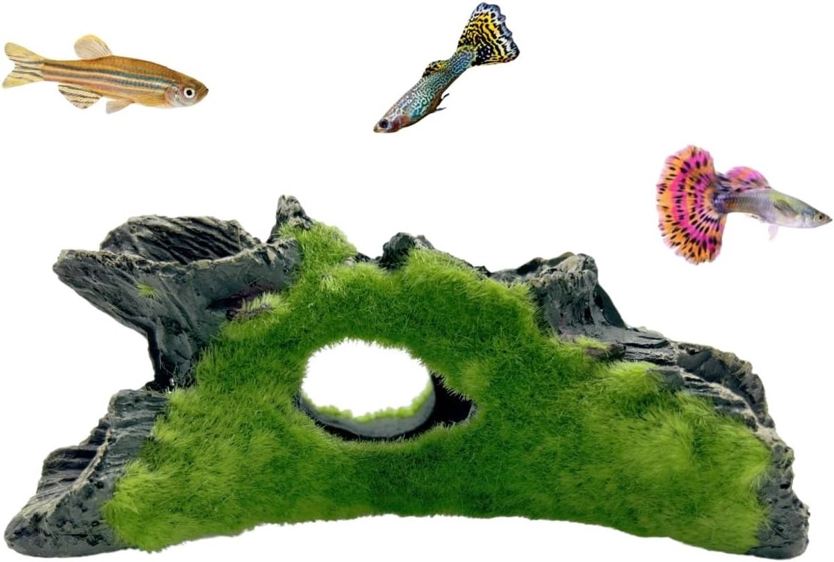Een realistische aquariumdecoratie in de vorm van een boomstam - 15×5×7 cm - Gemaakt van hars - Klein en levensecht - Geschikt als schuilplaats voor kleine vissen en kleine waterdieren zoals garnalen, hagedissen, spinnen en gekko's