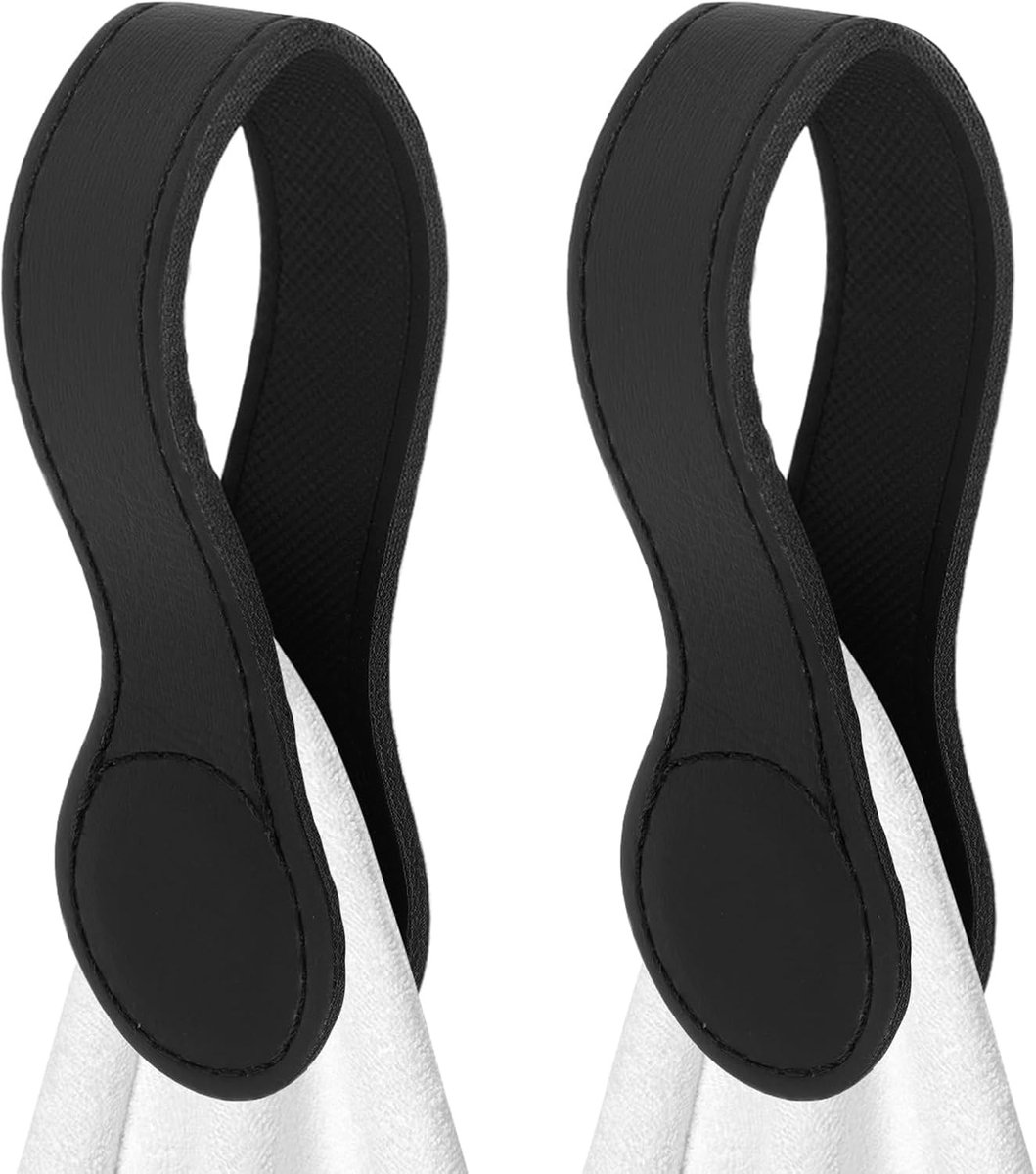 Handdoekhouder - Zwart - 2 Stuks - Leren Magnetische Handdoekclips - Voor Keuken en Badkamer