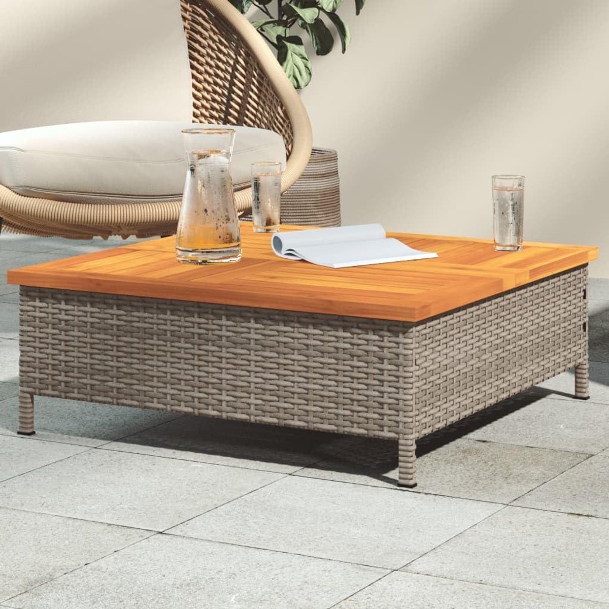 Tuintafel - Buitenmeubel - Gezellig samenzijn - Parasolgat - 70x70x25 cm - Grijs