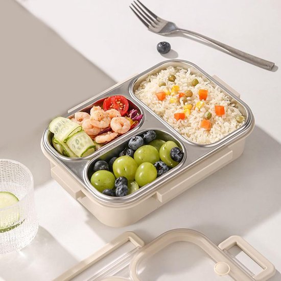 Kinder Lunchbox - Eten Bewaardoos - Maaltijd Voorbereiding - Drievoudig Vaks Ontwerp - 253L x 18B cm - Beige van Kinder — afbeelding 4