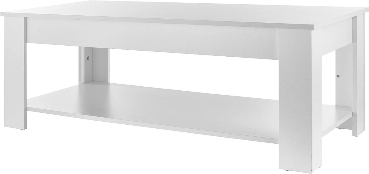 Salontafel Rechthoekig - Woonkamertafel Bijzettafel - Opbergen Tijdschriften - Onderste Plank - 120 x 60 x 45 cm - Wit