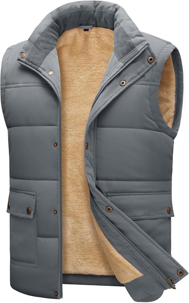 Gilet voor mannen Fleece Body Warmer Gewatteerde Bovenkleding Gilets, Winter Thermische Lichtgewicht Winddicht Mouwloze Jas Rits Warm Vest met Zakken
