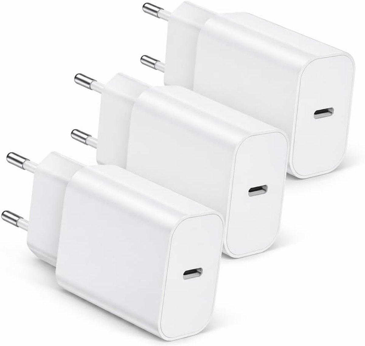 3 USB-C-opladers, 25 W, PD 3.0, snel opladen, compatibel met iPhone 16/15/14/13/12, Samsung Galaxy S24/S23/S22/S21, Xiaomi, Huawei, Pixel, Oppo, OnePlus, Realme, iPad, tablet, EU-stekker