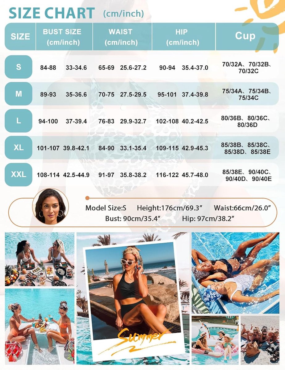 Bikini voor dames, buik-weg-badpak, tweedelig, hoge taille, badmode, sexy V-hals, nekhouder, push-up, grote borsten, bloemenpatroon, zwempak