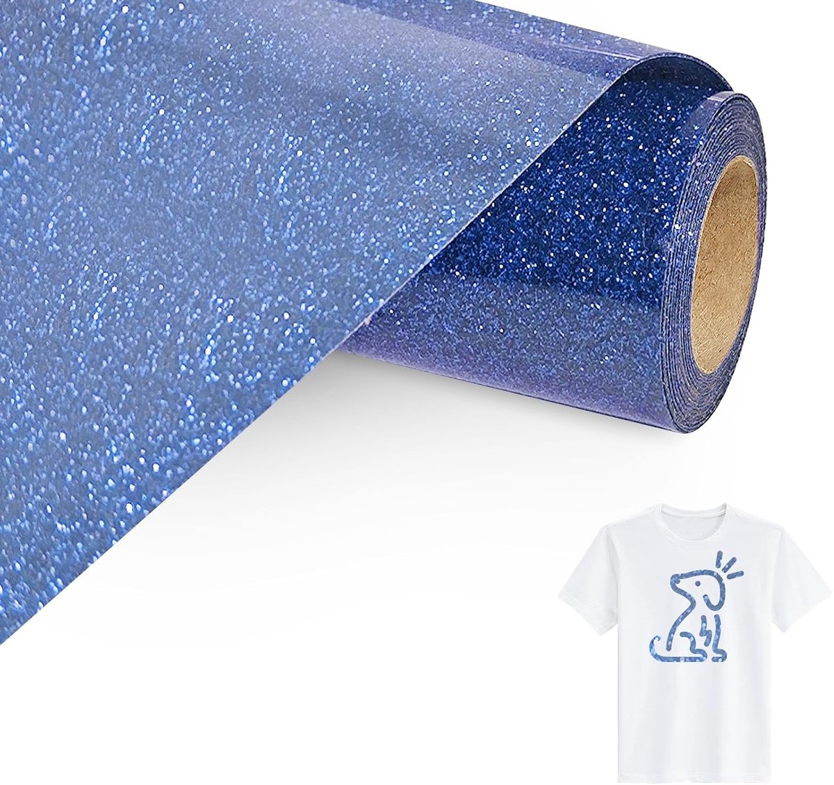 Donkerblauw Glitter Opstrijkbare Vinylrol Voor Stoffen, 30.5cm X 305cm Glitter Iron On Heat Transfer Vinyl met Wiedgereedschap, Opstrijkbare Flex Voor Stoffen, T-Shirts (Donkerblauw)