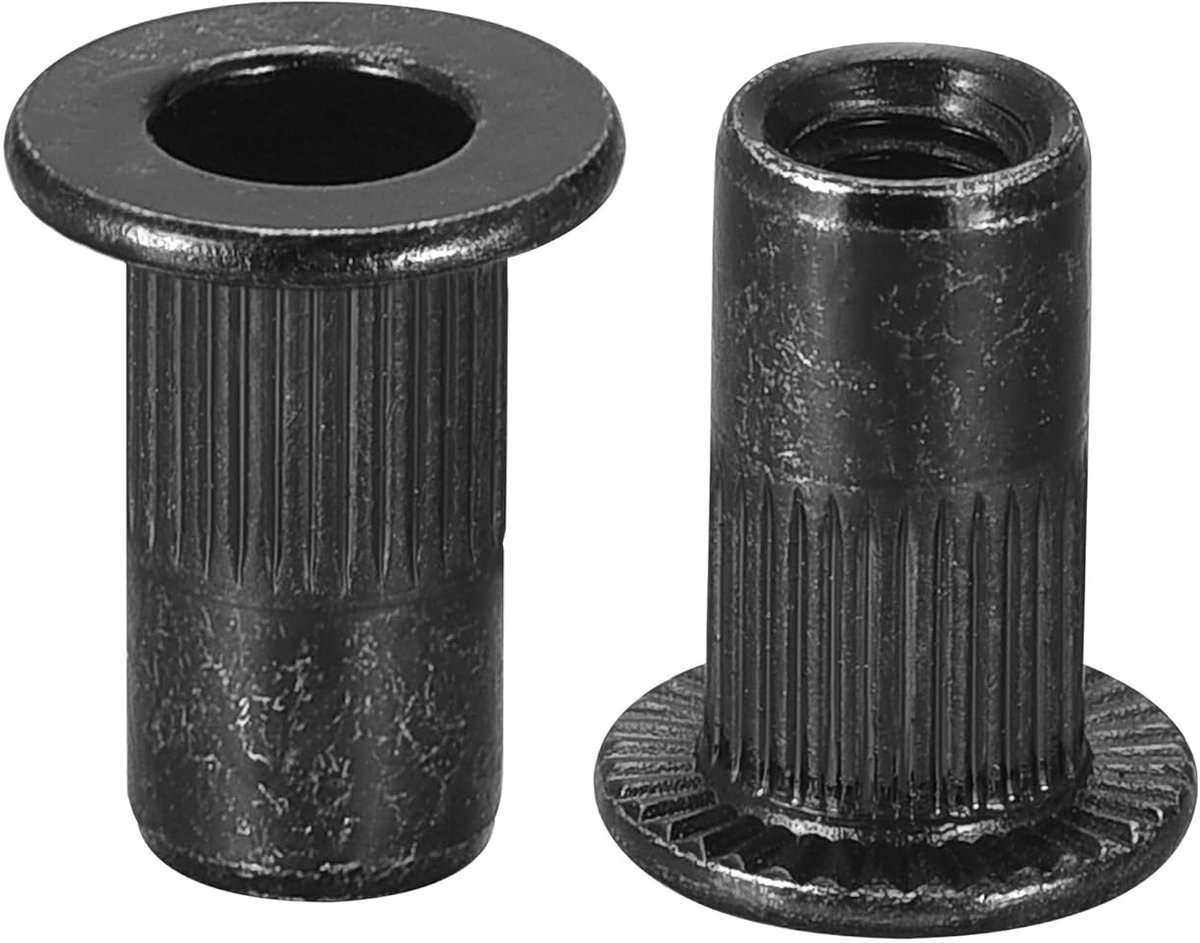 Klinkmoeren, verzinkt, gekartelde platte kop, schroefdraadinzetmoer, zwart, 20 stuks