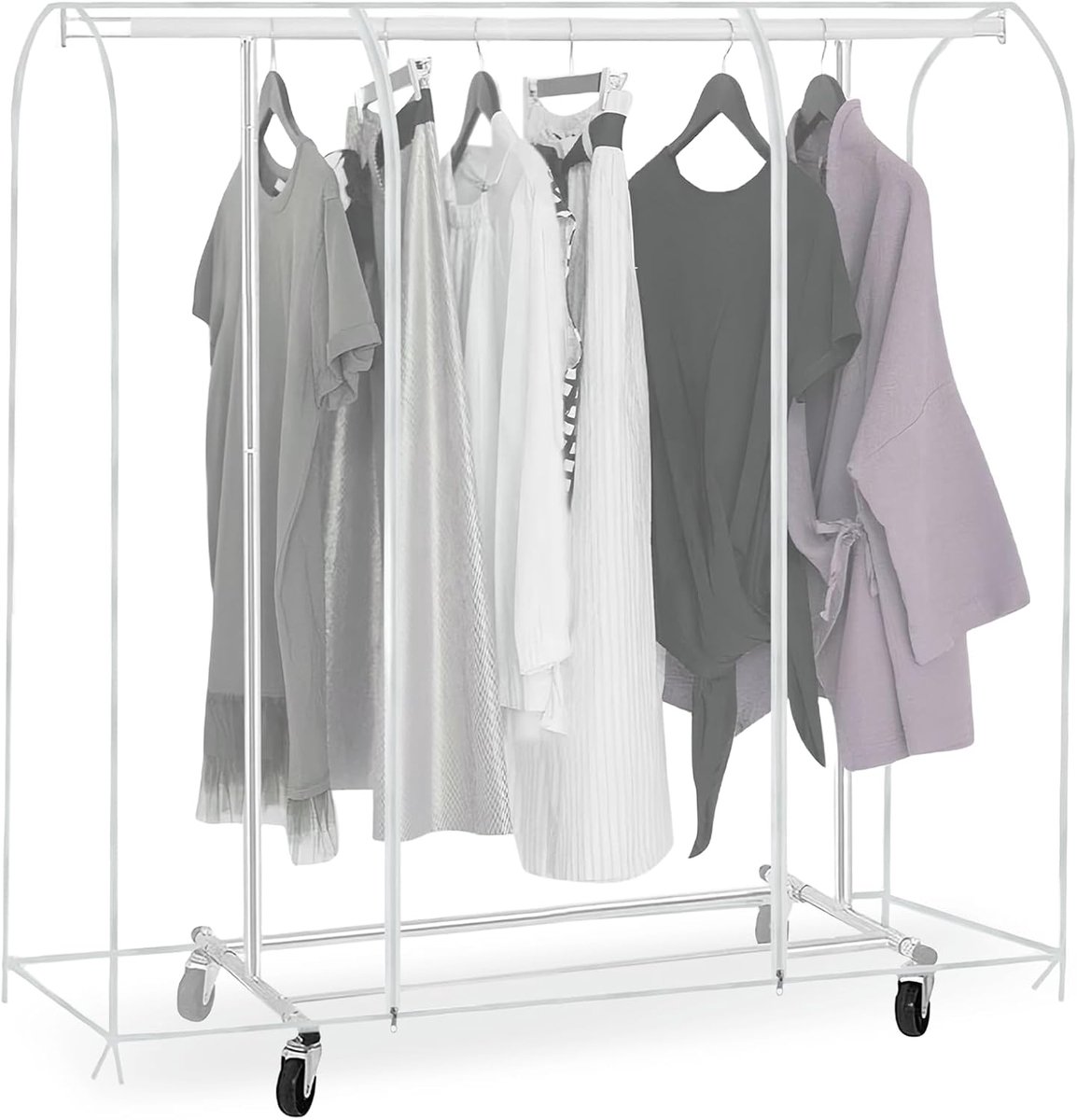 Waterdichte kledingstandaard beschermhoes: doorschijnend kledingzakken met ritssluiting, transparante kledingstandaard hoes met ritssluiting kledingstandaard (130 x 50 x 150 cm)