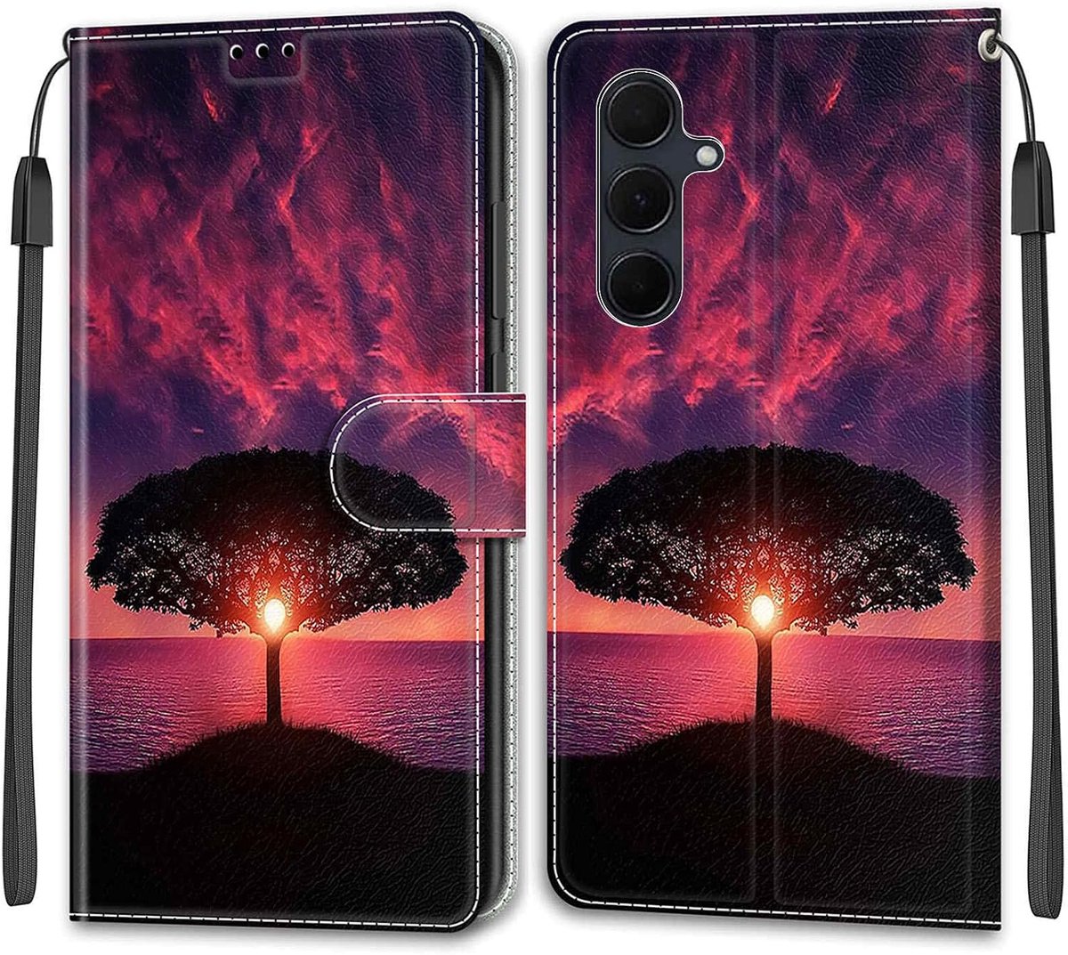 Hoes voor Samsung Galaxy A35 5G, boom | Duurzaam PU-leer, Klaphoes met rondom bescherming, Kaartsleuven, Standfunctie