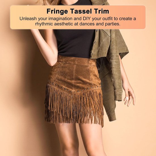 PU Lederen Franje Trim, 1 Yard 10 cm Camel Dubbelzijdig Suede Kwastje Naaien Trim voor DIY Ambacht/Naaien Jurk Kostuum/Tassen Schoen Decoratie, Franje Kwastje — afbeelding 3